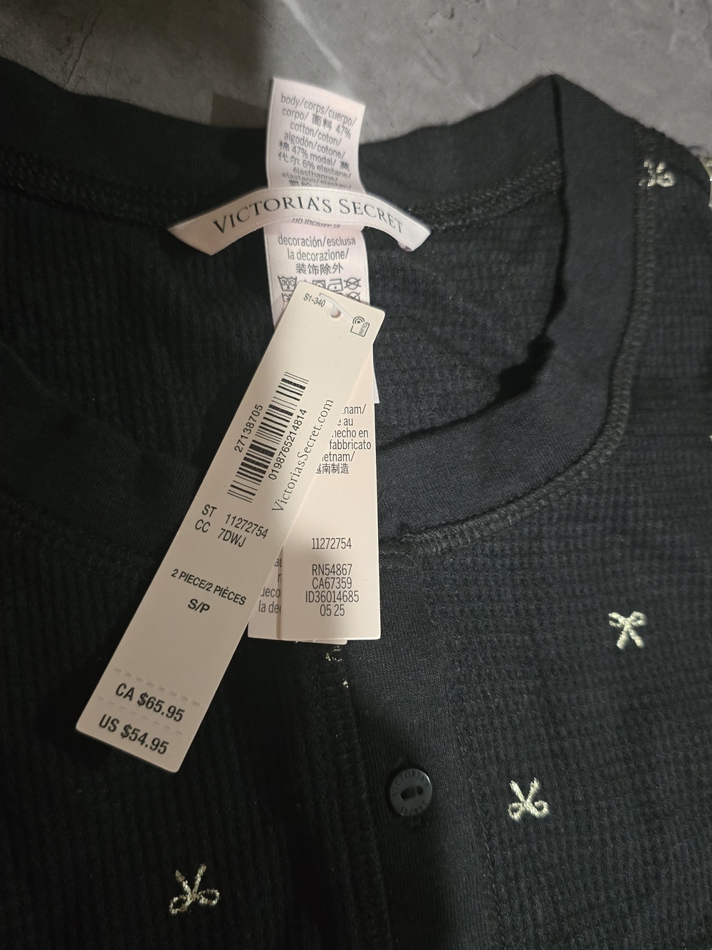 Victoria's Secret Black with Foil Bows Thermal Long sleeve